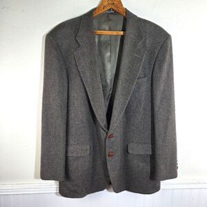 Men's Vintage Woolrich Brown Herringbone Wool Blend Blazer Size 44L